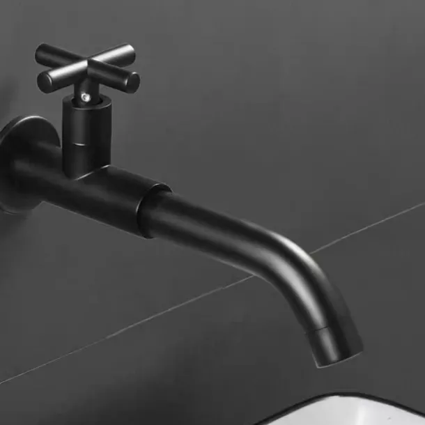 Wall Mounted Bathroom Sink Faucet Cold Only, 360 Swivel Brass Basin Taps, Single Handle One Hole Vessel Tap Washroom