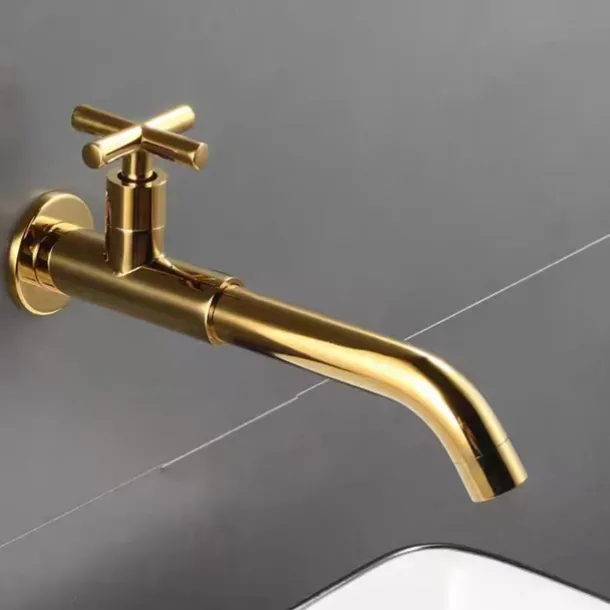 Wall Mounted Bathroom Sink Faucet Cold Only, 360 Swivel Brass Basin Taps, Single Handle One Hole Vessel Tap Washroom