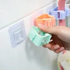 Wall Mounted Mop Organizer Holder Broom Hanger Bathroom Hook Rack Kitchen Storage Tool Seamless Adhesive Home Clip Hanging