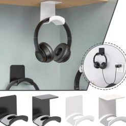 Wall Mounted Punchless Headphone Holder Bracket Storage Hook Paste Under Desk Hanging Headphone Holder