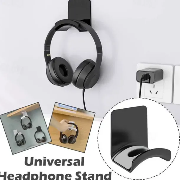 Wall Mounted Punchless Headphone Holder Bracket Storage Hook Paste Under Desk Hanging Headphone Holder