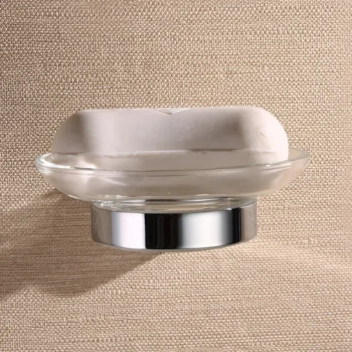 Wall Mounted Soap Holder with Glass Cup Chrome,Soap Dish for Shower Wall Chrome-Durable and Sturdy,Easy to Install-Solid Brass