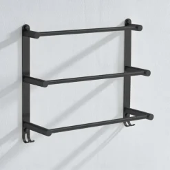 Wall Mounted Towel Rack with Hooks,Stainless Steel 3-TierTowel Bar Storage Shelf for Bathroom 30cm~70cm Towel Holder Towel Rail Towel Hanger