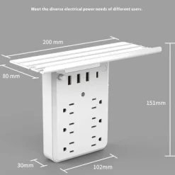 Wall Outlet Extender with Shelf Night, 9 in 1 Outlet Extender with Shelf, Multi Plug Outlets Extenders, Wall Electrical Outlets Extenders, Plug Expander for Home Dorm