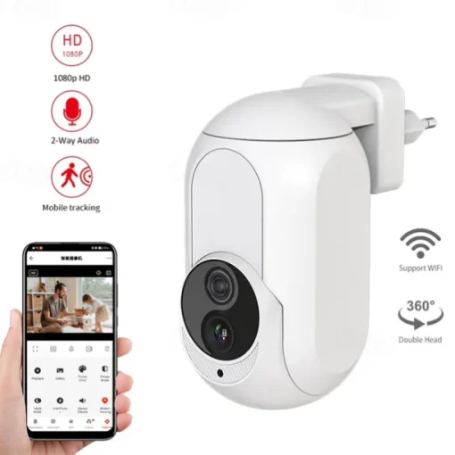 Wall Plug In Camera Wifi 360 1080P Mini Surveillance Home Security Protection Night Vision LED Lamp Light IP Cameras