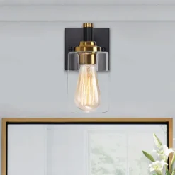Wall Sconces Black & Gold 1 Light Wall Sconce, Modern Wall Light Fixtures, Farmhouse Wall Sconces with Clear Glass Shade, Wall Lights for Living Room, Bedroom, Stair, Bathroom, Hallway 110-240V