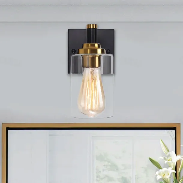 Wall Sconces Black & Gold 1 Light Wall Sconce, Modern Wall Light Fixtures, Farmhouse Wall Sconces with Clear Glass Shade, Wall Lights for Living Room, Bedroom, Stair, Bathroom, Hallway 110-240V
