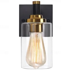 Wall Sconces Black & Gold 1 Light Wall Sconce, Modern Wall Light Fixtures, Farmhouse Wall Sconces with Clear Glass Shade, Wall Lights for Living Room, Bedroom, Stair, Bathroom, Hallway 110-240V