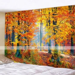 Wall Tapestry Art Decor Blanket Curtain Picnic Tablecloth Hanging Home Bedroom Living Room Dorm Decoration Autumn Nature Landscape Forest Tree
