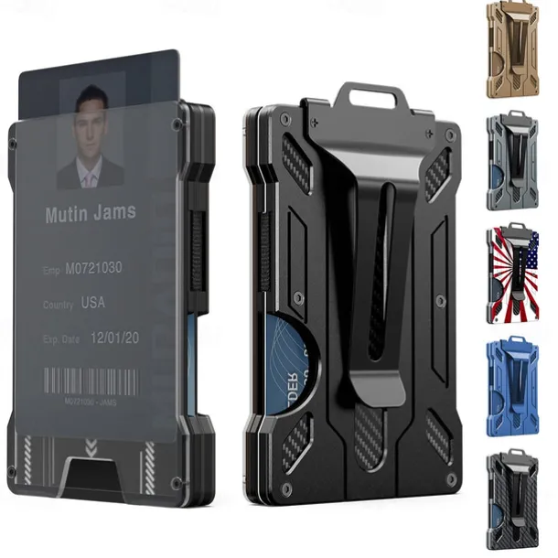 Wallet For Men - Slim Aluminum Metal Money Clip with 1 Clear window ID Badge Holder, RFID Blocking, Holds up 15 Cards with Cash Clip. Ultra-Thin Minimalist Wallet