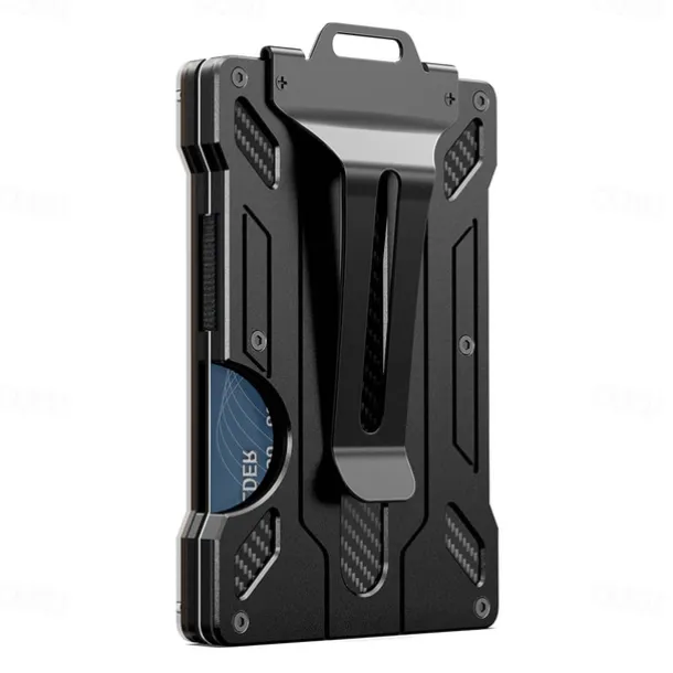 Wallet For Men - Slim Aluminum Metal Money Clip with 1 Clear window ID Badge Holder, RFID Blocking, Holds up 15 Cards with Cash Clip. Ultra-Thin Minimalist Wallet