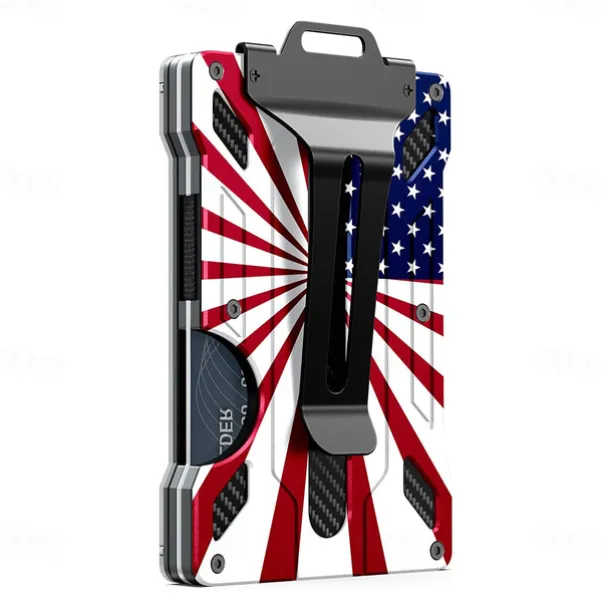 Wallet For Men - Slim Aluminum Metal Money Clip with 1 Clear window ID Badge Holder, RFID Blocking, Holds up 15 Cards with Cash Clip. Ultra-Thin Minimalist Wallet