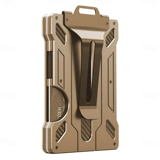 Wallet For Men - Slim Aluminum Metal Money Clip with 1 Clear window ID Badge Holder, RFID Blocking, Holds up 15 Cards with Cash Clip. Ultra-Thin Minimalist Wallet