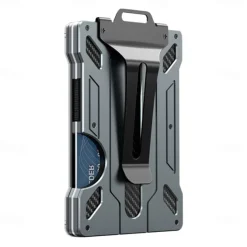 Wallet For Men - Slim Aluminum Metal Money Clip with 1 Clear window ID Badge Holder, RFID Blocking, Holds up 15 Cards with Cash Clip. Ultra-Thin Minimalist Wallet