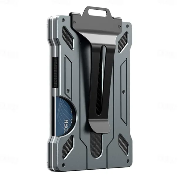 Wallet For Men - Slim Aluminum Metal Money Clip with 1 Clear window ID Badge Holder, RFID Blocking, Holds up 15 Cards with Cash Clip. Ultra-Thin Minimalist Wallet