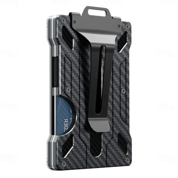 Wallet For Men - Slim Aluminum Metal Money Clip with 1 Clear window ID Badge Holder, RFID Blocking, Holds up 15 Cards with Cash Clip. Ultra-Thin Minimalist Wallet