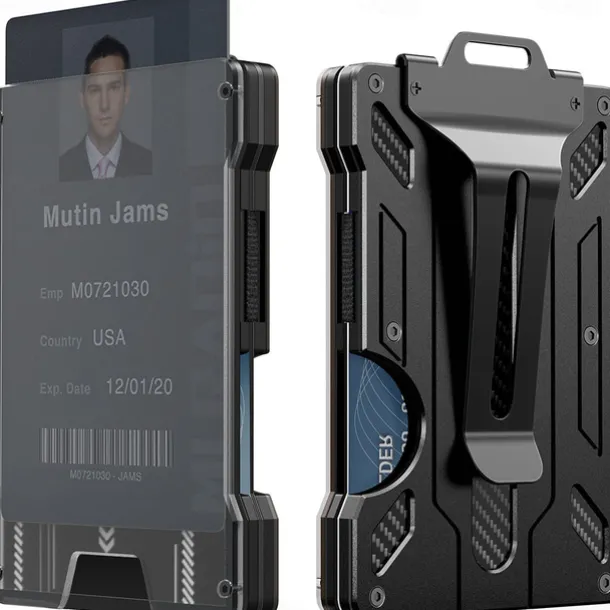 Wallet For Men - Slim Aluminum Metal Money Clip with 1 Clear window ID Badge Holder, RFID Blocking, Holds up 15 Cards with Cash Clip. Ultra-Thin Minimalist Wallet