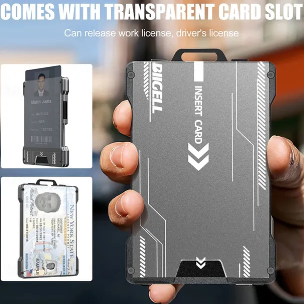 Wallet For Men - Slim Aluminum Metal Money Clip with 1 Clear window ID Badge Holder, RFID Blocking, Holds up 15 Cards with Cash Clip. Ultra-Thin Minimalist Wallet