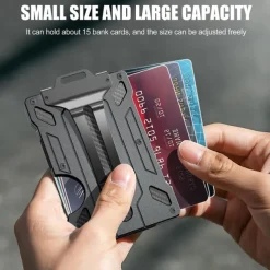 Wallet For Men - Slim Aluminum Metal Money Clip with 1 Clear window ID Badge Holder, RFID Blocking, Holds up 15 Cards with Cash Clip. Ultra-Thin Minimalist Wallet