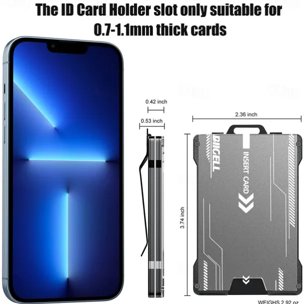 Wallet For Men - Slim Aluminum Metal Money Clip with 1 Clear window ID Badge Holder, RFID Blocking, Holds up 15 Cards with Cash Clip. Ultra-Thin Minimalist Wallet