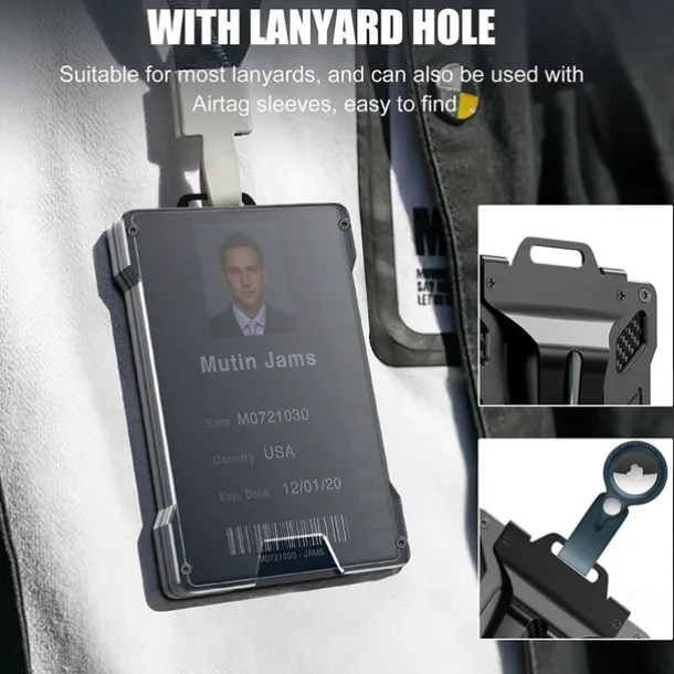 Wallet For Men - Slim Aluminum Metal Money Clip with 1 Clear window ID Badge Holder, RFID Blocking, Holds up 15 Cards with Cash Clip. Ultra-Thin Minimalist Wallet