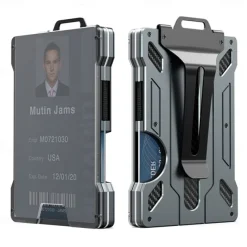 Wallet For Men - Slim Aluminum Metal Money Clip with 1 Clear window ID Badge Holder, RFID Blocking, Holds up 15 Cards with Cash Clip. Ultra-Thin Minimalist Wallet