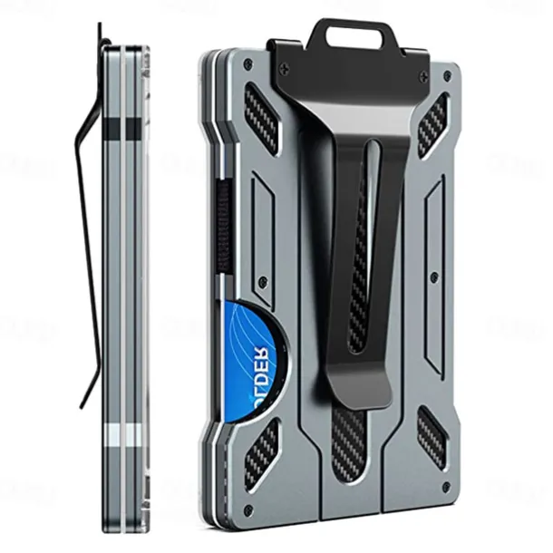 Wallet For Men - Slim Aluminum Metal Money Clip with 1 Clear window ID Badge Holder, RFID Blocking, Holds up 15 Cards with Cash Clip. Ultra-Thin Minimalist Wallet