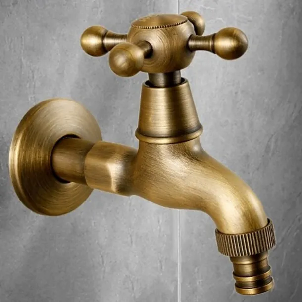 Washing Machine Tap, Outdoor Faucet,Retro Style Single Handle Wall Mounted One Hole Centerset, Superior Quality Antique Brass Faucets