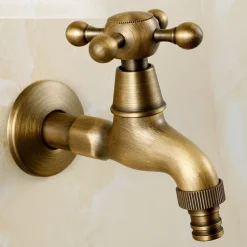 Washing Machine Tap, Outdoor Faucet,Retro Style Single Handle Wall Mounted One Hole Centerset, Superior Quality Antique Brass Faucets