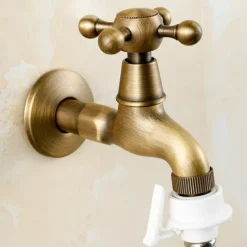 Washing Machine Tap, Outdoor Faucet,Retro Style Single Handle Wall Mounted One Hole Centerset, Superior Quality Antique Brass Faucets