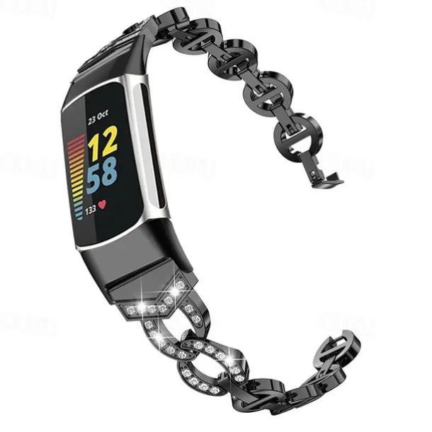 Watch Band for Fitbit Charge 5 Stainless Steel Replacement Strap Bling Diamond Jewelry Bracelet Wristband