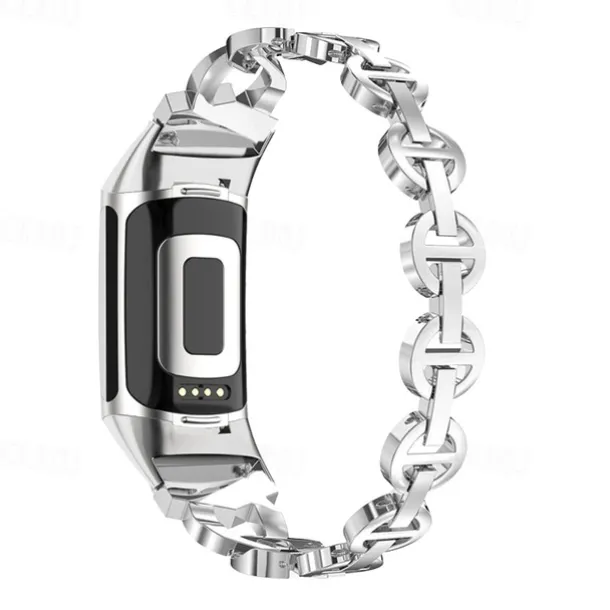 Watch Band for Fitbit Charge 5 Stainless Steel Replacement Strap Bling Diamond Jewelry Bracelet Wristband