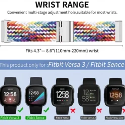Watch Band for Fitbit Versa 3 Sense Nylon Replacement Strap Braided Adjustable Breathable Solo Loop Wristband