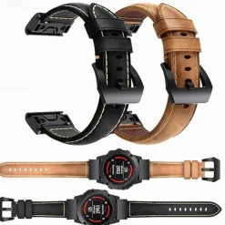 Watch Band for Garmin Fenix 7 6 5 Forerunner 955 Solar 945 935 Instinct 2 Epix Approach S62 S60 Marq Descent G1 Quatix 7 Genuine Leather Replacement Strap Quick Fit 22mm Wristband