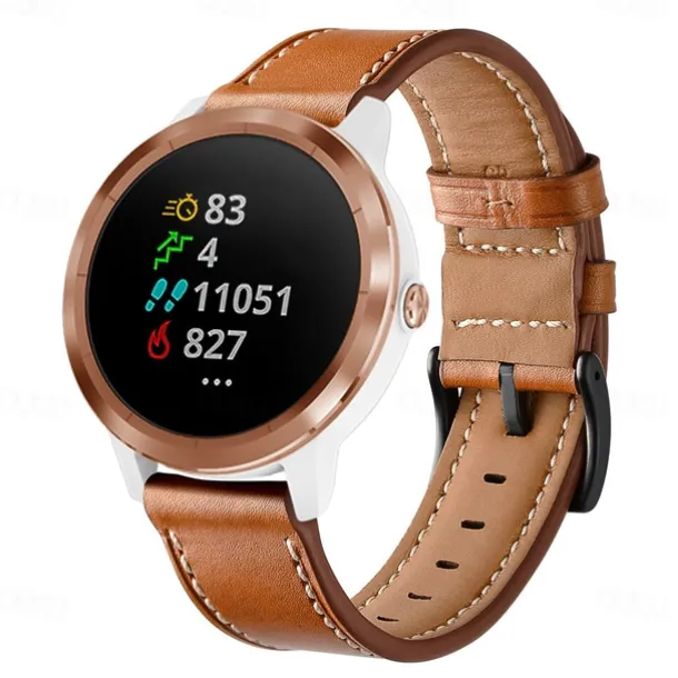 Watch Band for Garmin Forerunner 265 255 Active 5 Venu 3 2 Plus Vivoactive 4 3 Vivomove Sport Approach S42 S40 20mm 22mm Genuine Leather Replacement Strap 20mm 22mm Leather Loop Wristband