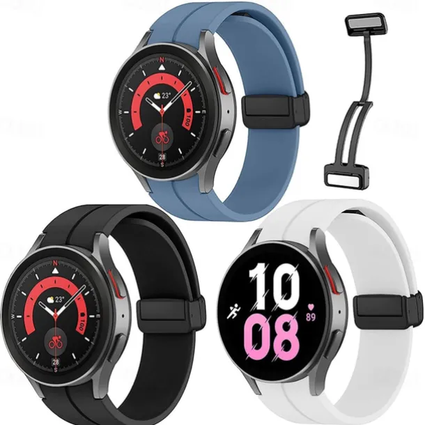 Watch Band for Samsung Galaxy Watch 7/6/5/4 40/44mm, Watch 5 Pro 45mm, Watch 6 Classic 43/47mm, Watch 4 Classic 42/46mm Silicone Replacement Strap Magnetic Clasp Butterfly Buckle Women Men Sport