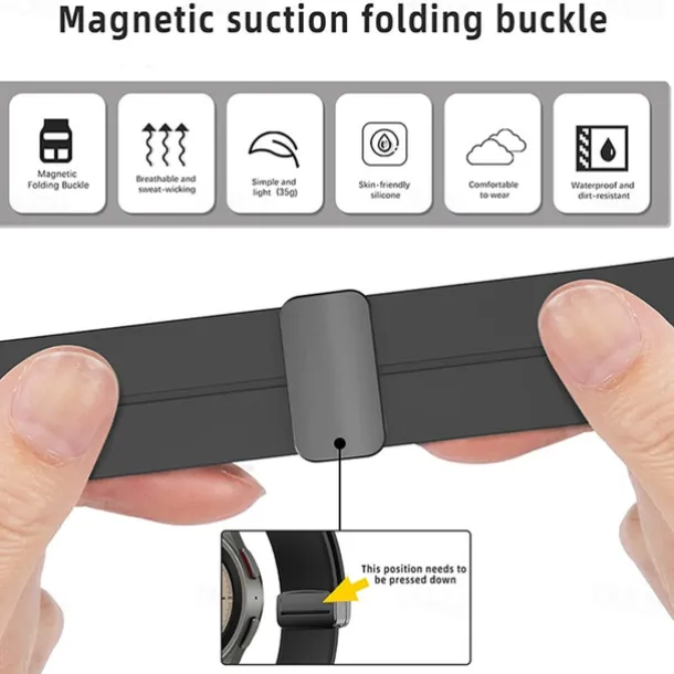 Watch Band for Samsung Galaxy Watch 7/6/5/4 40/44mm, Watch 5 Pro 45mm, Watch 6 Classic 43/47mm, Watch 4 Classic 42/46mm Silicone Replacement Strap Magnetic Clasp Butterfly Buckle Women Men Sport