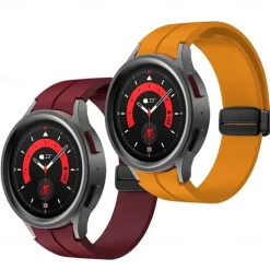 Watch Band for Samsung Galaxy Watch 7/6/5/4 40/44mm, Watch 5 Pro 45mm, Watch 6 Classic 43/47mm, Watch 4 Classic 42/46mm Silicone Replacement Strap Magnetic Clasp Butterfly Buckle Women Men Sport