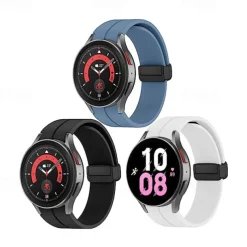 Watch Band for Samsung Galaxy Watch 7/6/5/4 40/44mm, Watch 5 Pro 45mm, Watch 6 Classic 43/47mm, Watch 4 Classic 42/46mm Silicone Replacement Strap Magnetic Clasp Butterfly Buckle Women Men Sport