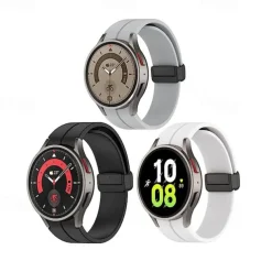 Watch Band for Samsung Galaxy Watch 7/6/5/4 40/44mm, Watch 5 Pro 45mm, Watch 6 Classic 43/47mm, Watch 4 Classic 42/46mm Silicone Replacement Strap Magnetic Clasp Butterfly Buckle Women Men Sport