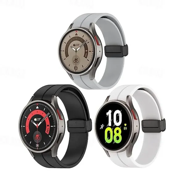 Watch Band for Samsung Galaxy Watch 7/6/5/4 40/44mm, Watch 5 Pro 45mm, Watch 6 Classic 43/47mm, Watch 4 Classic 42/46mm Silicone Replacement Strap Magnetic Clasp Butterfly Buckle Women Men Sport