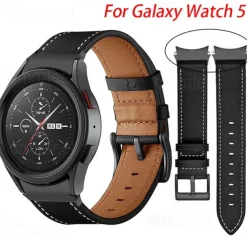 Watch Band for Samsung Galaxy Watch 7/6/5/4 40/44mm, Watch 5 Pro 45mm, Watch 6 Classic 43/47mm, Watch 4 Classic 42/46mm Genuine Leather Replacement Strap Adjustable Breathable Shockproof Wristband