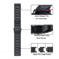 Watch Band for Samsung Galaxy Watch 6 5 4 40/44mm Watch 6 Classic 43/47mm Watch 5 Pro 45mm Watch 4 Classic 42/46mm 3 41mm Stainless Steel Replacement Strap with Case Sport Band Wristband
