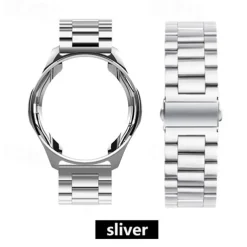 Watch Band for Samsung Galaxy Watch 6 5 4 40/44mm Watch 6 Classic 43/47mm Watch 5 Pro 45mm Watch 4 Classic 42/46mm 3 41mm Stainless Steel Replacement Strap with Case Sport Band Wristband