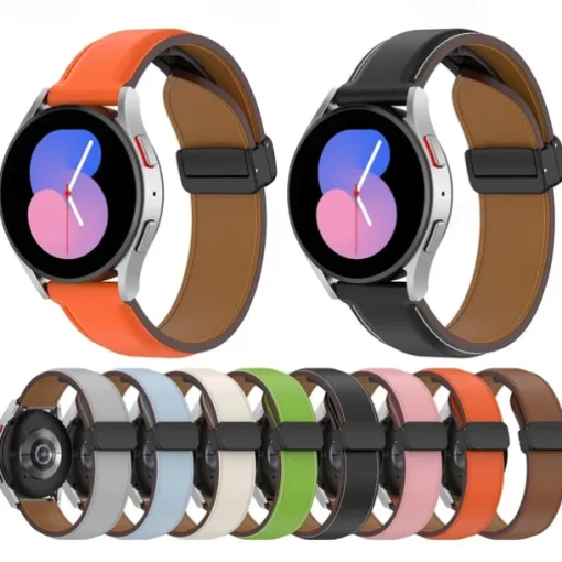 Watch Band for Samsung Galaxy Watch 6 40/44mm Watch 6 Classic 43/47mm PU Leather Replacement Strap Adjustable Solo Loop Wristband