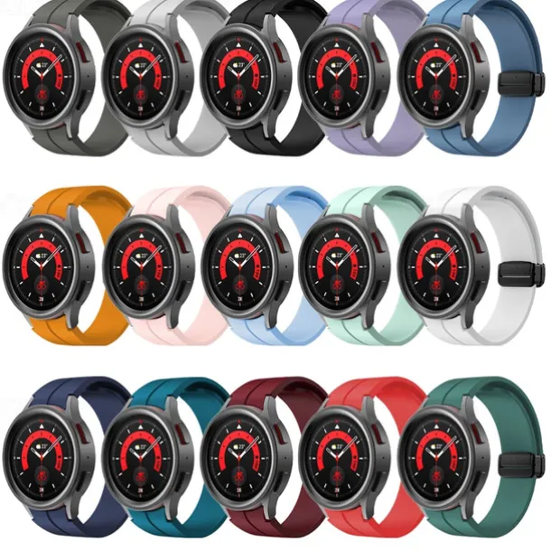 Watch Band for Samsung Galaxy Watch 7/6/5/4 40/44mm, Watch 5 Pro 45mm, Watch 6 Classic 43/47mm, Watch 4 Classic 42/46mm Silicone Replacement Strap Magnetic Clasp Waterproof Adjustable Sport Band