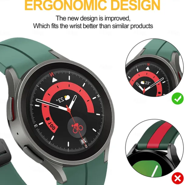 Watch Band for Samsung Galaxy Watch 7/6/5/4 40/44mm, Watch 5 Pro 45mm, Watch 6 Classic 43/47mm, Watch 4 Classic 42/46mm Silicone Replacement Strap Magnetic Clasp Waterproof Adjustable Sport Band