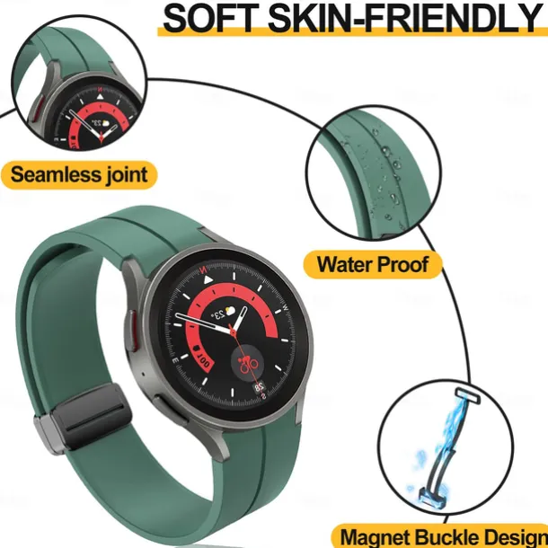 Watch Band for Samsung Galaxy Watch 7/6/5/4 40/44mm, Watch 5 Pro 45mm, Watch 6 Classic 43/47mm, Watch 4 Classic 42/46mm Silicone Replacement Strap Magnetic Clasp Waterproof Adjustable Sport Band