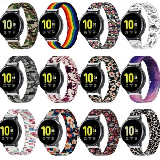 Watch Band for Samsung Galaxy Watch Active 2 40/44mm Watch Active 40mm Nylon Replacement Strap Stretchy Adjustable Solo Loop Wristband
