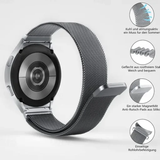 Watch Band for Samsung Watch 7/6/5/4 40/44mm, Galaxy Watch 5 Pro 45mm, Galaxy Watch 4/6 Classic 42/46/43/47mm, Watch 3, Active 2, Gear S2 Stainless Steel Replacement Strap 20mm Milanese Loop
